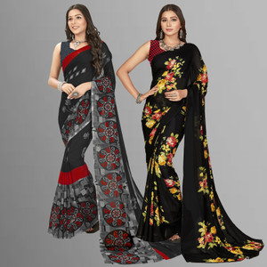 Anand Sarees Printed, Paisley, Ombre, Striped, Geometric Print, Animal Print, Floral Print, Checkered Daily Wear Georgette Saree