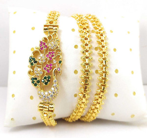 AFJ GOLD One Gram Gold Plated Traditional Trendy Stylish Mugappu Chain Emerald, Ruby Gold-plated Plated Copper Chain