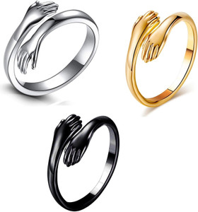 Uniqon (Set Of 3 Pc) CMB7828 Love Forever Valentine's Day Hand Hug Me Thumb Finger Ring Metal Ring