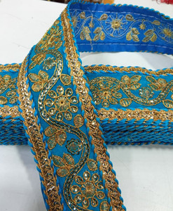 ridhi collection Blue color, golden thread work, beautiful Lace Saree Falls