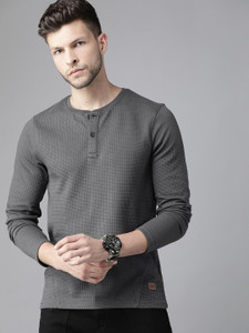 Roadster Men Henley Neck Grey T-Shirt - Image 6