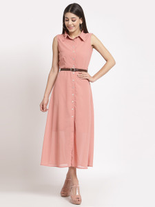 AAYU Women A-line Pink Midi/Calf Length Dress