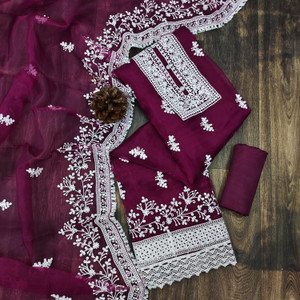 Suvidhi Synthetics Organza Embroidered Salwar Suit Material