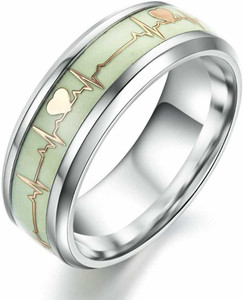 Syfer Valentine Heartbeat Ring Glow in the Dark Ring for Girl and Boy Stainless Steel Silver Plated Ring
