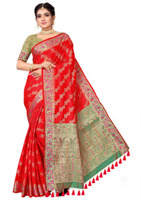 COSBILA FASHION सेल्फ डिज़ाइन बनारसी सिल्क ब्लेंड, जैकर्ड साड़ी