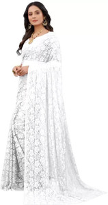 Dhyey Fashion Embroidered Lucknow Chikankari Net, Brasso Saree