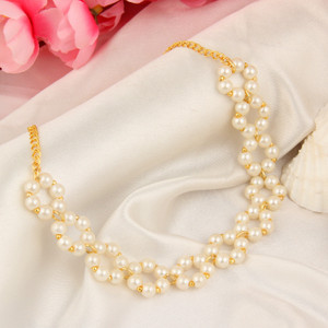 PearlzGallery White Round-Shaped Shell Pearl Necklace for Girls and Women Pearl Stone Necklace
