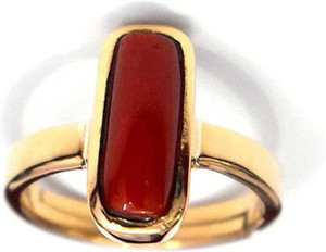 EVERYTHING GEMS 5.25 Ratti 4.35 Carat Deluxe Quality Italian Coral Munga stone by Lab Certified Brass Coral Gold Plated Ring