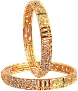 Jewar Mandi Brass Cubic Zirconia Gold-plated Bangle Set