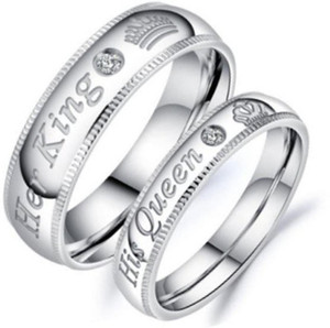 Jagsun Couple Rings His Queen&Her King Engraved Wedding Ring for Women&men Finger Rings Brass, Copper, Stainless Steel Rhodium, Silver, Titanium Plated Ring Set