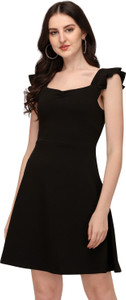 Mehrang Women A-line Black Above Knee/Mid Thigh Length Dress