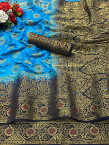 KanjiQueen Woven Kanjivaram Silk Blend Saree
