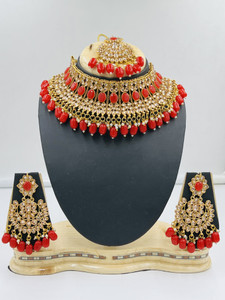 SS IMITATION JEWELLERY Alloy Gold-plated Red Jewellery Set