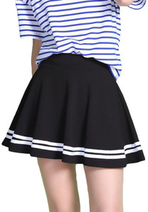 Swara Craft Striped Women Pleated Black Skirt