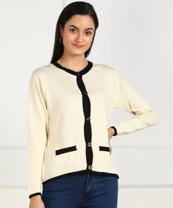 KILLER Solid Round Neck Casual Women White Sweater