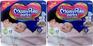 MamyPoko Pants Extra Absorb Baby Size NB 17+17 Pieces Diapers - New Born