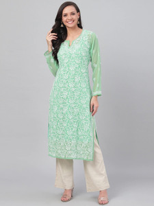 ADA Women Chikan Embroidery, Embroidered Straight Kurta