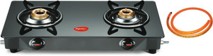 पिजन Brunet Cooktop with hose pipe स्टेनलेस स्टील, ग्लास मैनुअल गैस चूल्हा