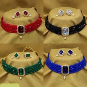 ABHRIK IMITATION Crystal Gold-plated Red, Black, Green, Blue Jewellery Set