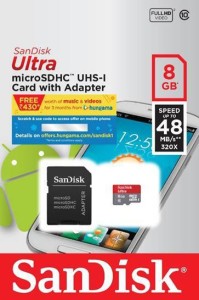 Carte Mémoire MicroSDHC SanDisk Ultra 8 Go, Classe 10, UHS-I pour Android +  Adaptateur SD
