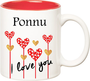 HUPPME I Love You Ponnu Inner Red (350 ml) Ceramic Coffee Mug