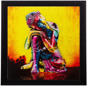 eCraftIndia Knee Buddha Matt Textured UV Oil 11 inch x 11 inch Painting