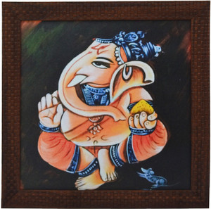 eCraftIndia Lord Ganesha Design Satin Matt Texture Canvas 11.5 inch x 11.5 inch Painting
