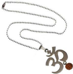 Shiv Jagdamba Om With Rudhrasha Bead Silver Stainless Steel Pendant