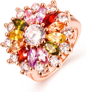 YELLOW CHIMES Floral Swiss Zircon Multi Color Rose Gold Plated Adjustable Ring for Women Alloy Rose Gold Plated Ring
