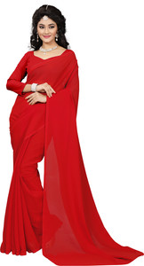 Kjs Solid/Plain Bollywood Georgette Saree