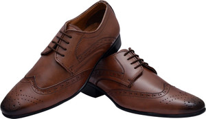 Hirel's Brown Stylish Derby Brogues Lace Up Shoes For Men
