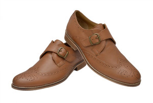 Hirel's Tan Monk Strap Shoes For Men