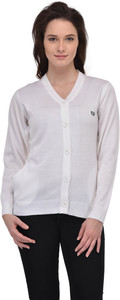 Leebonee Solid V Neck Casual Women White Sweater