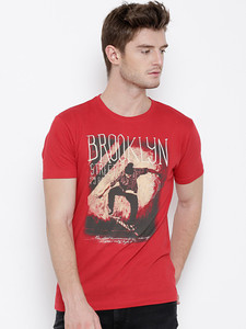 Sera Printed Men Round Neck Red T-Shirt