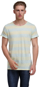 KOTTY Striped Men Round Neck Grey, Yellow T-Shirt