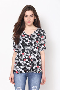 HARPA Casual Roll-up Sleeve Printed Women Multicolor Top
