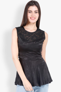 Tokyo Talkies Casual Sleeveless Solid Women Black Top