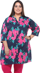 PLUSS Casual Regular Sleeve Printed Women Pink Top