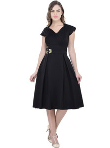 ATHENA Women Fit and Flare Black Knee Length Dress