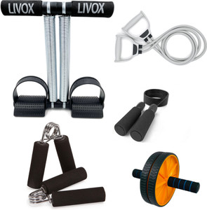 LIVOX Tummy Trimmer And Toning tube, Abs Wheel Roller, Skipping Rope, 2 Hand Gripper एब व्यायाम करने वाला