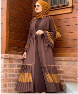 maabaya Imported Firdous Women’s Stylish Double Frill Abaya Burqa (MA009) Polyester Blend Abaya With Hijab