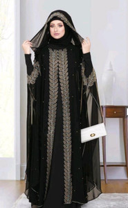 Emaan Outfit Nida Matte, Cotton Blend, Kashibo, Polyester Solid Abaya With Hijab