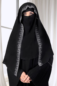 AMBAJI FASHION Crepe Solid Naqab With Hijab
