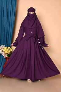 HrCollection R Purple_White_Buttam_Abaya_002 अबया हिज़ाब के साथ