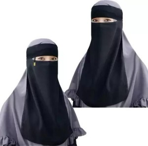 Dhyeyu Combo Of 2 Double Layer and Locket Pendal Hijab Nose Piece Chiffon Solid Abaya With Hijab