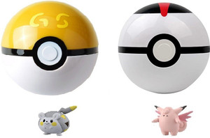 FOZZO-SK Anime Pokemon 2 Poke Balls Multi colors with Tiny Figure inside kids cartoons