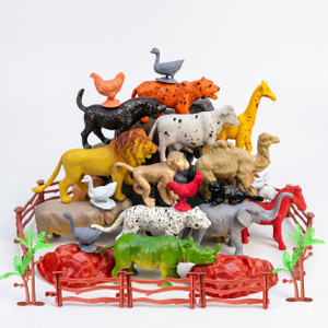 ZESTHOME Animal Figure for Kids – 25Pc Small Animal Toys with Trees Fence & Stones