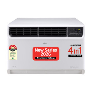 LG 2026 Model 1.5 Ton 5 Star Window Dual Inverter Convertible 4-in-1 Cooling with Faster Cooling and Energy Saving, 4 Way Air Direction (Manual), Clean Filter Indicator, HD Filter and Top Air Discharge AC