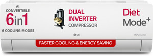 LG 2025 Model AI Convertible 6-in-1 Split 2 Ton 3 Star Split AI Dual Inverter with Faster Cooling and Energy Saving, 4 Way Air Swing, VIRAAT Mode and Diet Mode Plus AC  - White
