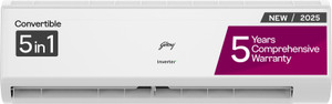 Godrej 2025 Model 5-In-1-Convertible Cooling 1 Ton 5 Star Split Inverter I-sense Technology with Blue Fin Anti Corrosive Coating AC  - White
